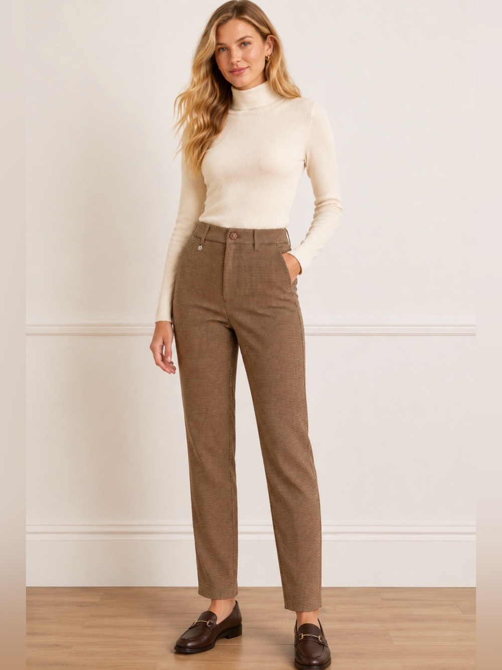 Lauren Ralph Lauren Brown Houndstooth Straight-Leg Pants 10